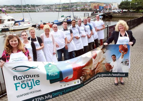 Chefs and suppliers who are getting ready to take part in this years Flavours of the Foyle Seafood Festival, which is due to take place at the Guildhall Square on 26&27th of July from 12noon  6pm.  A full outline of attending Chefs and details of the live cookery demonstrations as well as the events around the festival can be found at www.derrycity.gov.uk/seafood.  Included at the front of the images also are Mary Blake, Tourist Development Officer and Michele Shirlow, NI Good Food / Taste of Ulster.
