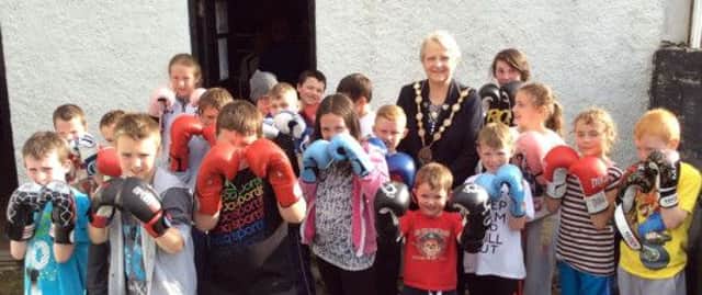 Former Mayor Margaret Tolerton meeting young boxers when she visited Canal Boxing Club.