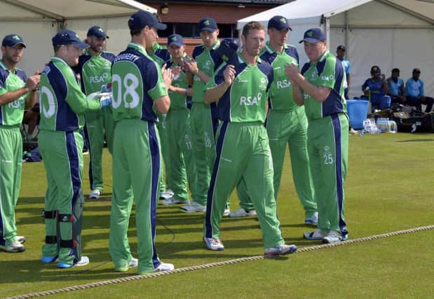Andrew White leads the Irish team out against Sri Lanka A at Stormont on Wednesday to become Ireland's most capped player with 227 caps.
 Rowland White/PressEye