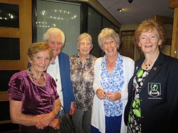 Maisie Tilson, Mary Lamont, Margaret Ferguson, June Barker and Lady Captain Helen Shepherd.