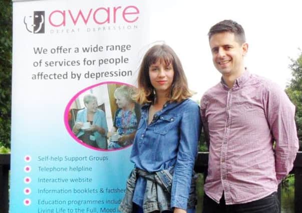 Randalstown student Michelle Dowd with Kieran Hughes, Fundraising Officer with Aware
