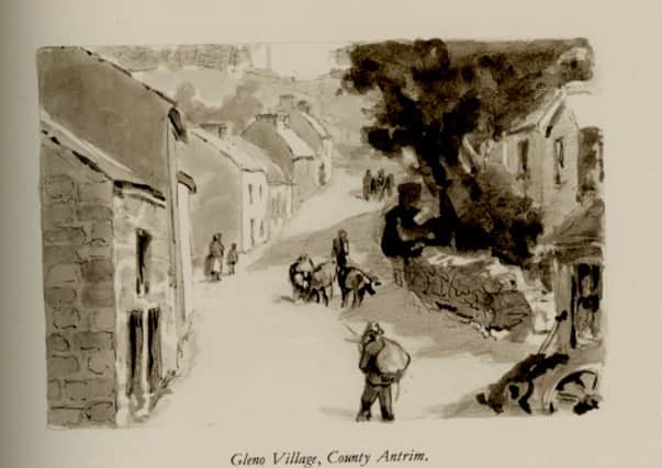 Gleno village sketch from In Praise of Ulster, 1938