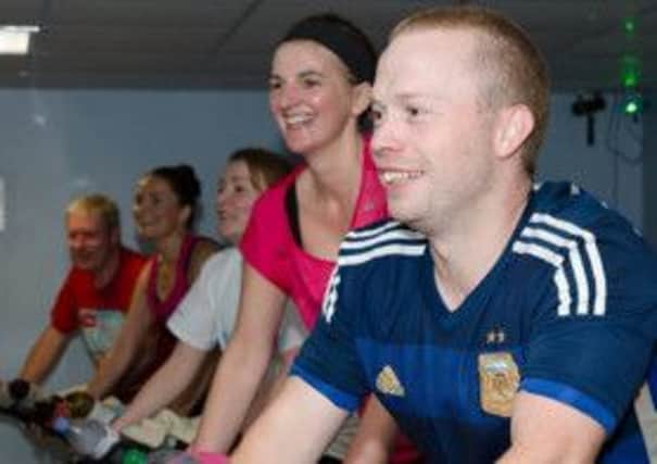 Some of those who took part in a gruelling spin a thon at Revolutions Indoor Cycling in Crumlin