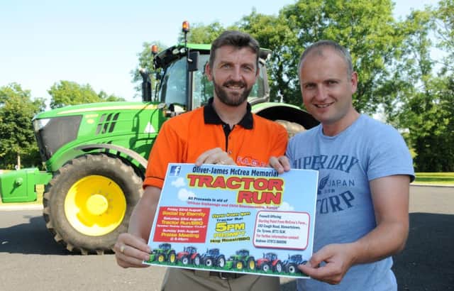 Promoting the Oliver-James McCrea Memorial Tractor Run to be staged on Saturday the 23rd August with all proceeds in aid of African Orphanage and Child Rescuecentre Keyna were Rodney Davidson (Missionary) and Andrew McCrea (Organiser).INMM3114-301