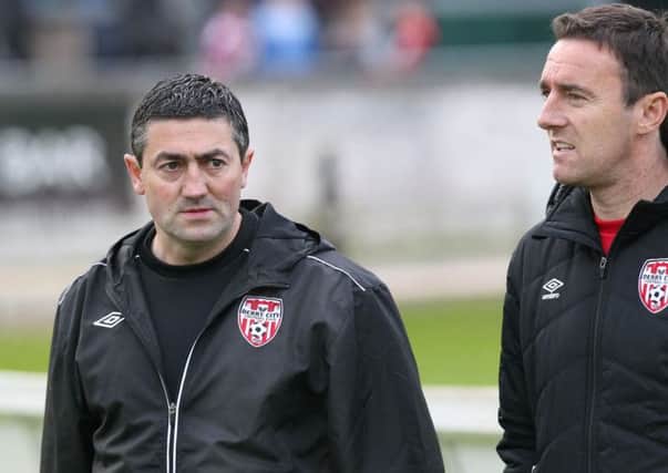Derry City manager Peter Hutton and assistant boss Marty McCann. Picture by Margaret McLaughlin