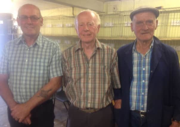 Ballymena lofts took the top places from Mullingar, from (l) Bertie Blair, Billy Smyth and Charlie McManus.