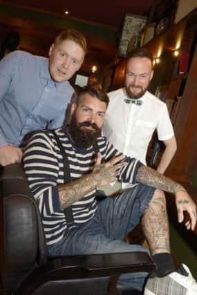 Boyzones' Shane Lynch pictured at the opening of The Elk & Clipper 1920's themed Barber Shop with Proprietors Dwaine Smyth and Michael Dowell  © Edward Byrne Photography INBL1431-210EB