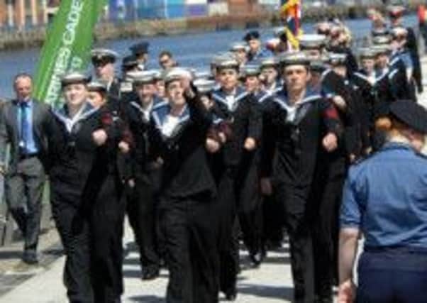 Northern Ireland Sea Cadets taking part in a parade to say farewell to the flagship TS Royalist. INCT 31-794-CON