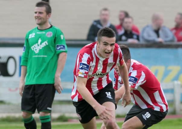 Derry City's Michael Duffy is an injury doubt for tomorrow night's clash at Shamrock Rovers. Picture by Margaret McLaughlin.