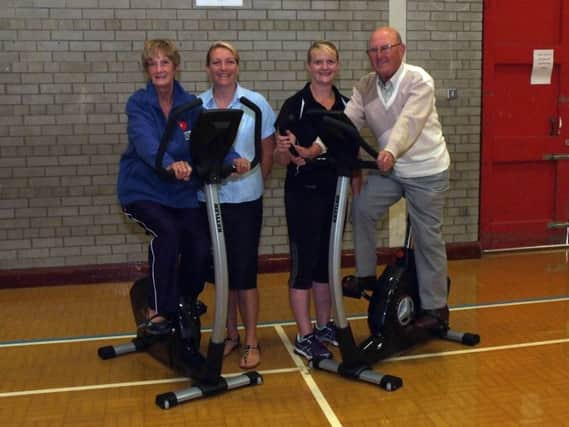 Pictured with members of the Joey Dunlop Leisure Centre, Ballymoney are Carol McClure and Melanie with Beathe Easy Causeway representatives Marie Hegarty, Vice Chairman and Robert Burnett PRO following the presentation of exercise bikes.
