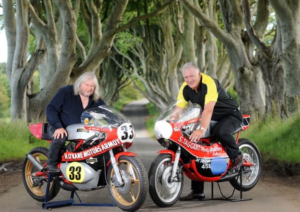 Former Armoy Armada member Jim Dunlop (left) with Bill Kennedy, who is representing his brother Frank in a special tribute lap to Joey Dunlop at the Classic TT Races