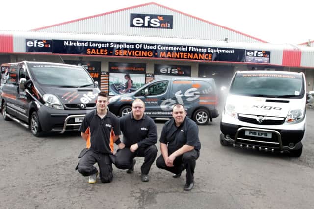 AT YOUR SERVICE. EFS staff from left, Eoin Henry (Maintenance) with Patrick Henry and Jonny Martin (both Sales), pictured with some of their fleet of vans outside the premises at Ballybrakes Ind Estate.INBM33-14 050SC.