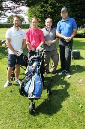 Steven Bell, Chris McCrory, Nigel Douglas and Chris Ramsey taking part in the Harry Harper / Agnew Cup second round at Ballymena Golf Club. INBT 33-859H