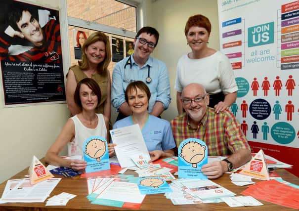 Pictured at a recent inflammatory bowel disease awareness event organised by the IBD Patient Panel are Sandra Burns, Nurse Manager for the Southern Trust, Dr Andrew Murdock, Consultant Gastroenterologist, Sinead Hughes, Personal and Public Involvement Officer, Southern Trust, Patricia Henderson, IBD Patient Panel, Ruth Hall, IBD Nurse and Alex Davidson, IBD Patient Panel.
