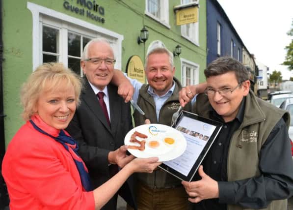 Pictured at Moira Guest House which is the 500th WorldHost Accredited Business in Northern Ireland are: (l-r) Lynda Willis, WorldHost; Alderman Allan Ewart, Chairman of the Council's Economic Development Committee; Bill Trimble, owner and Tim McStay, Manager.
