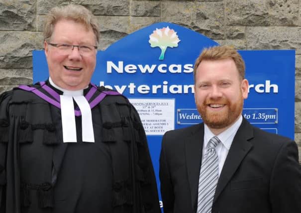 Craig Jackson, Summer Assistant at Newcastle Presbyterian Church, pictured with the Rt Rev Dr Michael Barry (Moderator of the General Assembly of the Presbyterian Church in Ireland) who was the guest speaker at morning worship in Newcastle Presbyterian Church recently.