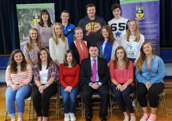 Cookstown High School A-Level candidates who gained 5 A/A* grades. Included in the picture is headmaster Graham Montgomery.
