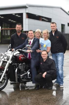 Pictured with the Mayor of Lisburn, Councillor Andrew Ewing at the launch of his charity Motorcycle Ride that will take place on Saturday 23rd August are: (l-r) Steven Moulds; Vera Hewitt, Chair of the Lisburn/Hillsborough Marie Curie Fundraising Group; Amanda Scott, Community Fundraiser Marie Curie; Philip McCallen and Harry Moulds.