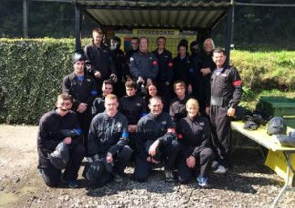 PSNI officers and young people from Castle Boxing Club prior to a paintballing session in Bray, Dublin.  INCT 34-730-CON