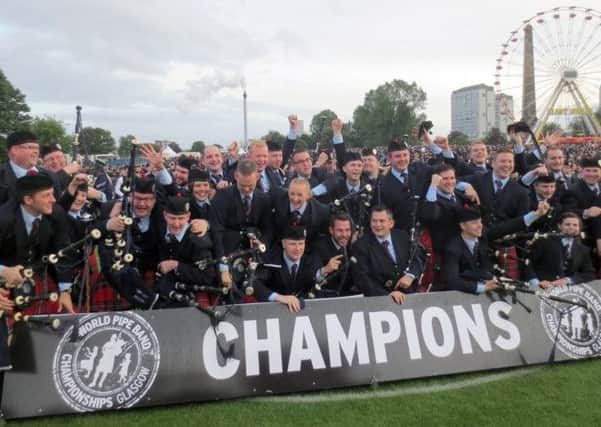 Lisburn based Field Marshal Montgomery Pipe Band pictured after winning their tenth grade one World Championship title - a fourth in the last four years - in Glasgow on Saturday 16th August.  (Picture by Gilbert Cromie).