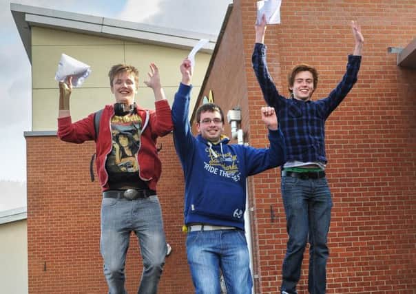 Delight for David Keenan, David Speedy and Jack Thompson, students from Sperrin integrated College as they find out their A Level results.INMM3414-348