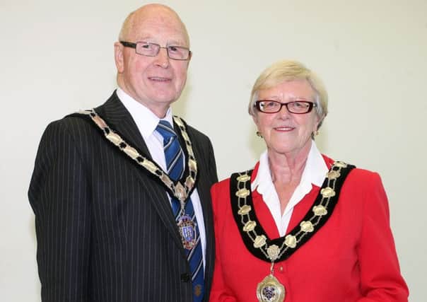 The new Mayor of Ballymena, Cllr. Audrey Wales, with Deputy Mayor, Cllr. Hubert Nicholl. INBT24-202AC
