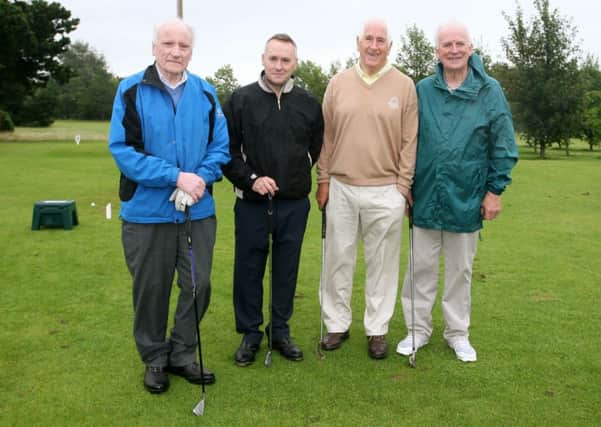 Frank O'Connell, Alastair Gilmour, Carl McAuley (President) and Paddy McCann pictured during President's Day at Ballymena Golf Club. INBT34-260AC