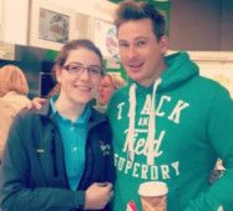 Laura Green pictured with Lee Ryan from Blue at Biestys. inbm35-14