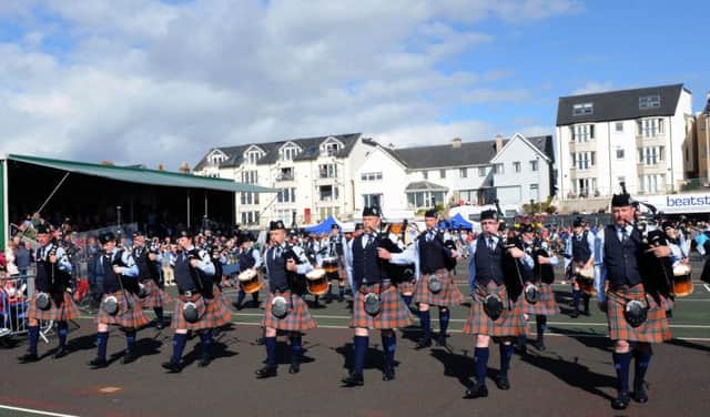 Cullybackey Pipe Band with Pipe Major Glen Cupples pictured leaving the competition arena at the North West Pipe Band Championships at Portrush on Saturday 23rd August.