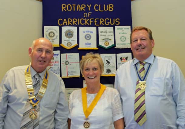 Pictured are the members of the new leadership team for Carrickfergus Rotary Club for 2014/ 2015: (left to right) Sam Crowe, president, Brenda Houston, president elect and treasurer and Michael McCune, secretary. INCT 35-707-CON