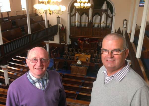 Ken Canning & Victor Wray, members of Carlisle Road Presbyterian 
Congregation, who have been amongst those showing all comers around 
their Church this summer.