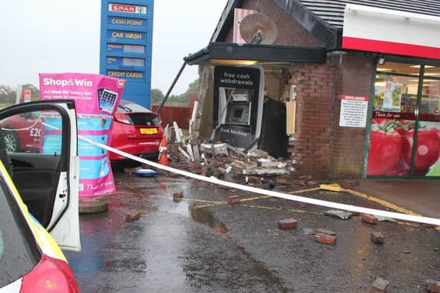 The scene at Exorna Filling Station near Castlerock where thieves smashed their way into an ATM nachine in the early hours of Friday morning. PICTURE: MARK JAMIESON.