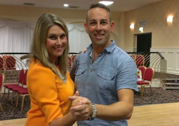 UTV's Sarah Travers and Gerald McQuilken rehearse their steps for their performance in Strictly Come Dancing in the Magherabuoy House Hotel in Portrush in aid of Portrush RNLI and the Alzheimer's Society. INBM36-14 S