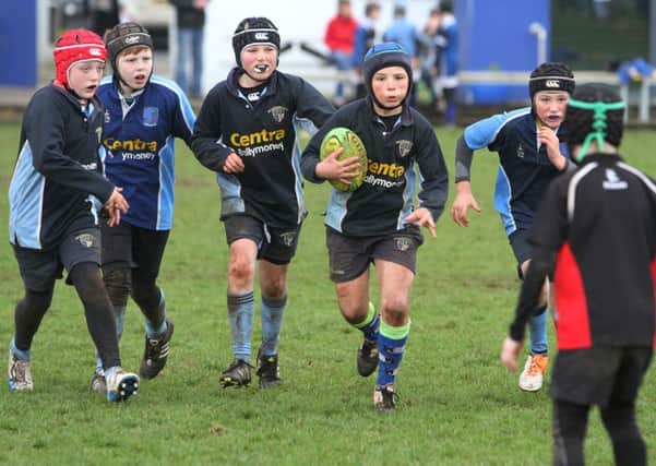 Ballymoney race to the line during the Mini Rugby Tournament held at Coleraine Rugby Club on Saturday. INCR15 MINI RUGBY 9