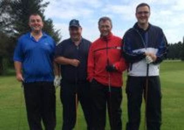 Gareth McCullough, John Montgomery, Willie Owens and Chris Adams, who competed in the Harryville Homers golf day.