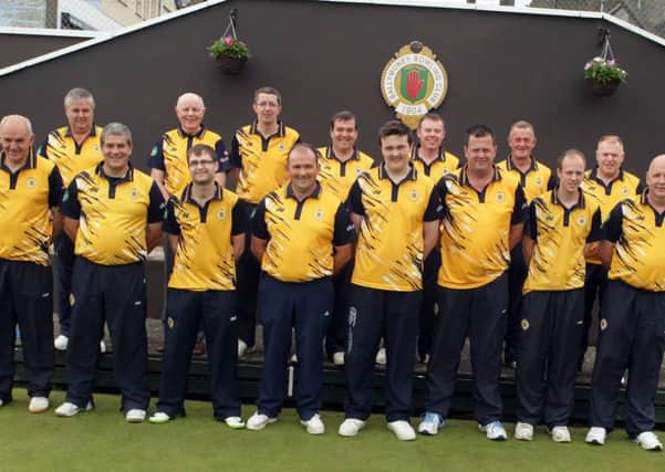 MAKE MINE A TREBLE.  Pictured are players from Ballymoney Bowling Club, who were crowned League Champions on Saturday which made it a 'treble' for the local side having already clinched the Piggot (Senior) Cup and Mullan Cup.INBM36-14 030SC.