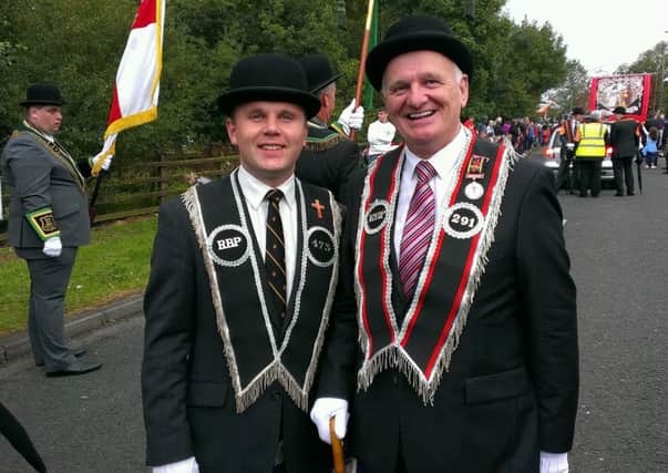 Alderman Thomas Hogg and Dr William McCrea MP on parade in Ballyclare.