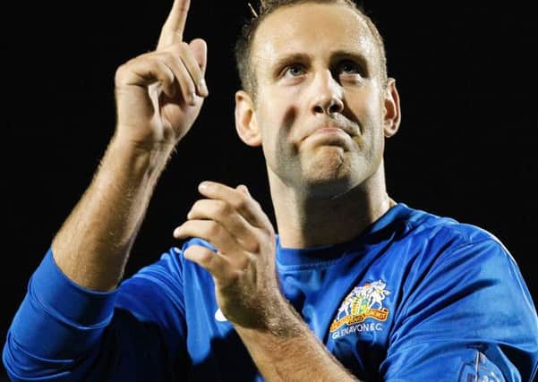 Guy Bates salutes the home fans on Friday night following his final Glenavon appearance before starting a new life in Australia. Pic by Alan Weir.INLM36-100