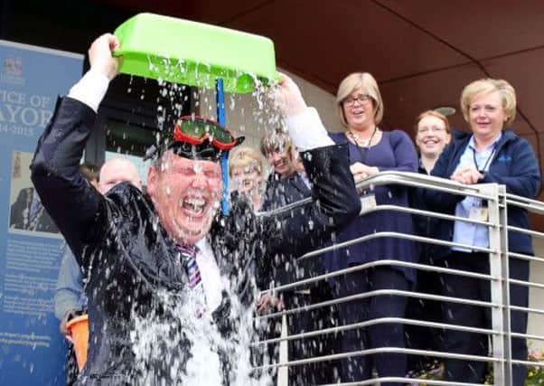 Mayor Andrew Ewing soaks himself in his ice bucket challenge to help raise money for charity. US1436-526cd  Picture: Cliff Donaldson