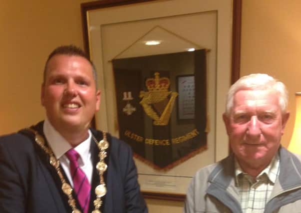 Chairman of the organising committee, Mr Thomas McWatters with the Mayor Andrew Ewing, discussing the evening.