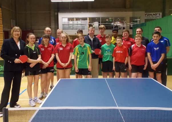 Patricia Hunter, left, Chair of the Irish Table Tennis Association had a meeting with Lisburn City Council last week, with the hope that the council will get involved with the Ulster Open and Ulster Junior Open.  Alderman Paul Porter, middle, came along to chat to some of the Table Tennis players who were at a three day training camp.