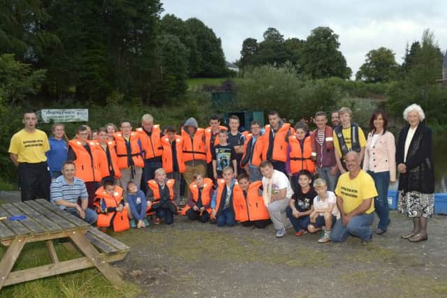 Young people from around the district who attend the fishing sessions at Angling First, included with Mark McGivern are Hilary Dobson (PCSP Vice Chair), Cllr Joan Baird and Con Colin Madine © Edward Byrne Photography INBL1435-204EB