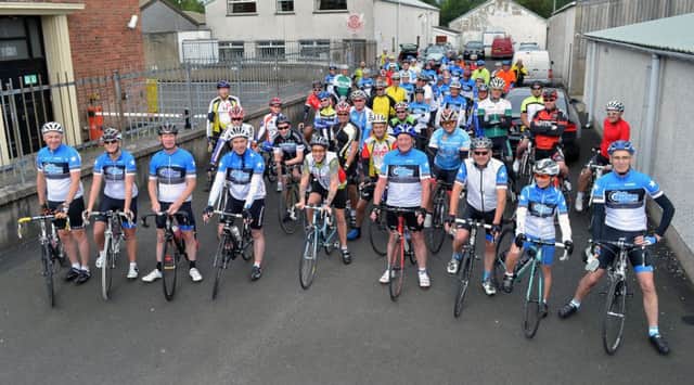 The scene on Saturday morning at the Rex Bonar hall where the Ballymena Road Club launched the start of their annual cycling fun tour series. INBT 37-906H