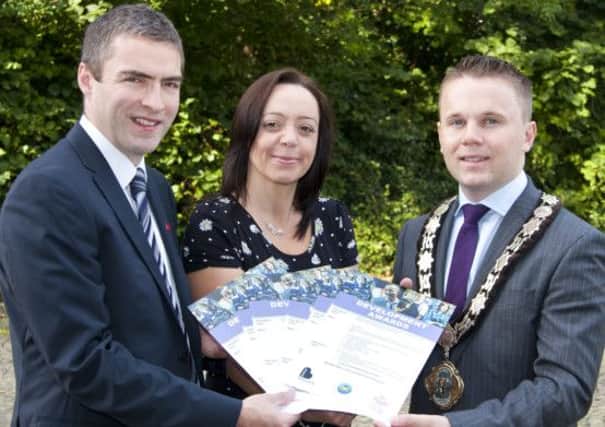 Launching The Prince's Trust Development Awards for young people in the borough are (l-r) Mark Dougan, Head of Public Sector Partnerships, The Prince's Trust; Michelle Pearson, Economic Development Project Officer, Newtownabbey Borough Council and Mayor Thomas Hogg. INNT 37-521CON