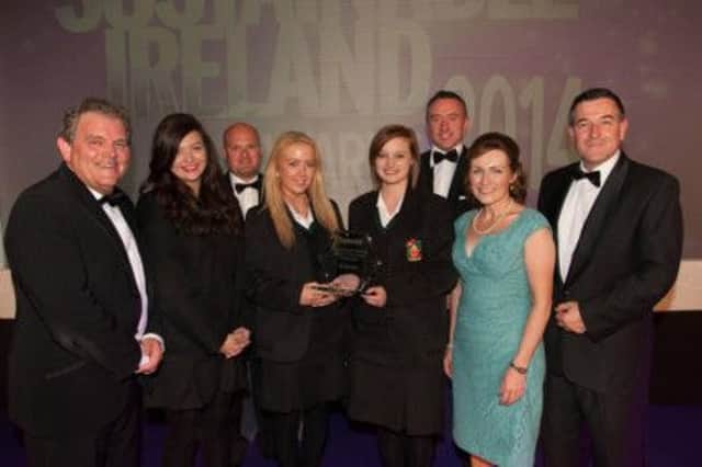 Holy Trinity Eco Warriors receiving their Sustainable Ireland Award 2014 for the Most Inspiring Environmental Project by Young Person/Persons, at the Ramada Plaza Hotel Belfast