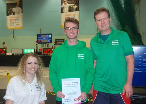 Pictured left to right are Gemma Collis (Athlete Mentor); Brian Murray (Spirit of the Games winner) and Andrew Murphey, NI Fencing Team Manager.