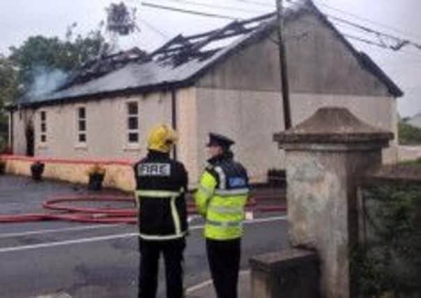 Firefighters tackle the blaze at Newtowncunningham Orange hall