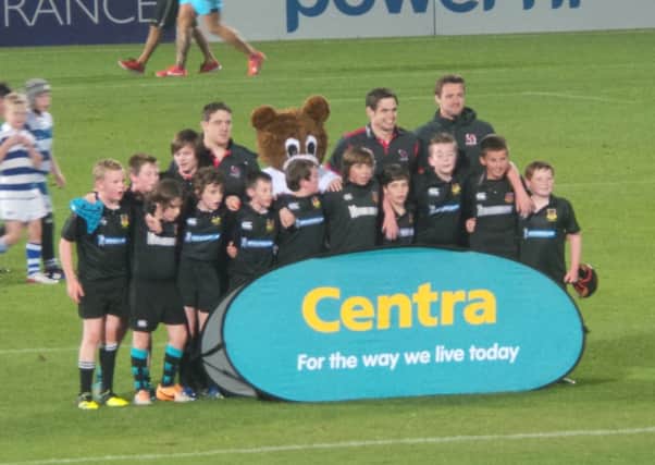 Members of Ballymena Rugby Club's under-12 squad who played Coleraine at half-time during Friday night's Ulster v Zebre match.