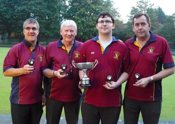 Ulster Transport Bowling Club triumph at the Newtownabbey Millennium Bowling Tournament. Pictured are members (l-r): Billy Johnston, Billy Faulkner, Simon McCartney and David McCartney. INLT 38-908-CON