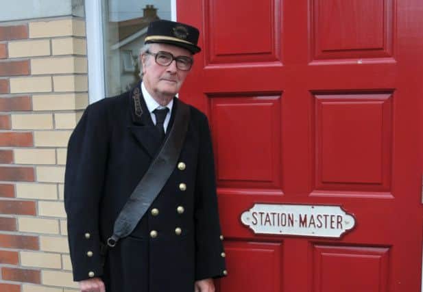 Lord ONeill clad in his historic Belfast & Northern Counties Railway station-masters uniform, which he wore at the RPSI's golden jubilee dinner at Belfast City Hall (photo by Charles Friel) INCT 38-759-CON